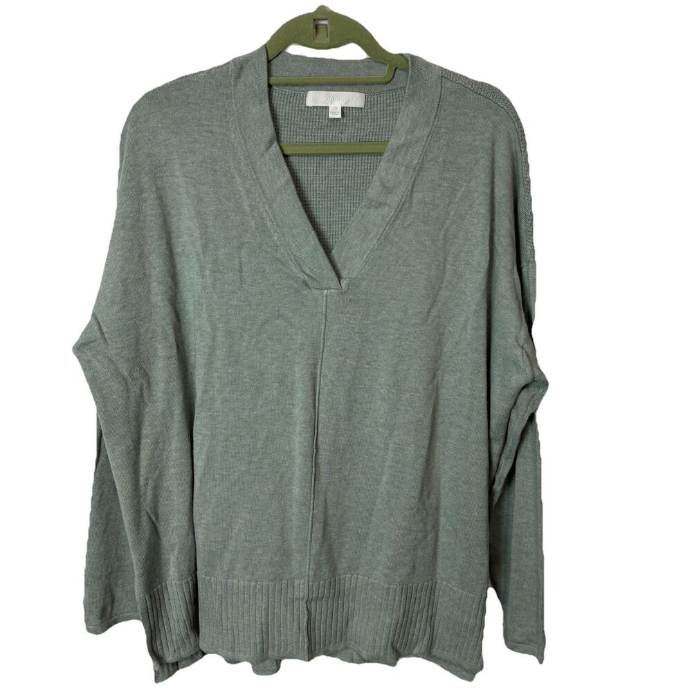 Adyson Parker Womens 1X Aqua Green Blue Tunic VNeck Sweater Minimalist Cozy Soft